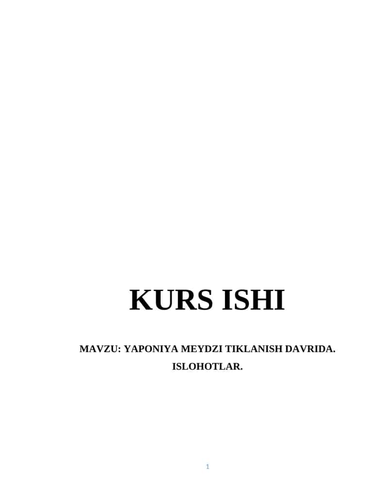 YAPONIYA MEYDZI TIKLANISH DAVRIDA. ISLOHOTLAR