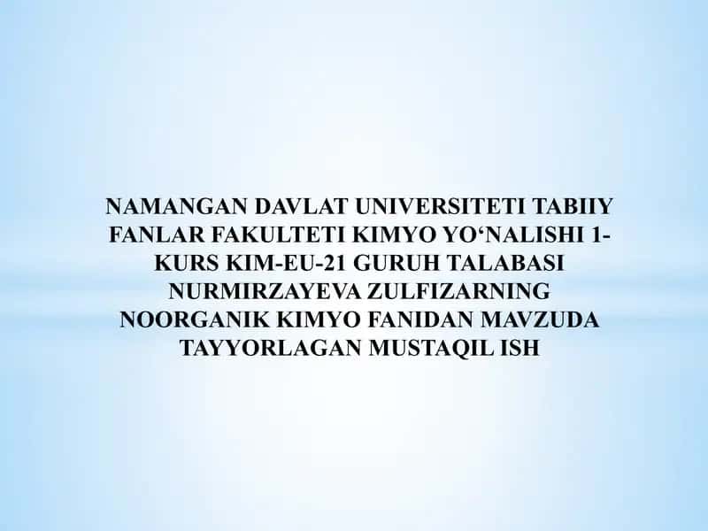 NITRID GIDROZIN GIDROKSILAMIN AZIT KISLOTASI