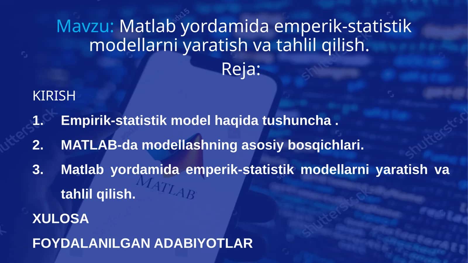 Matlab yordamida emperik-statistik modellarni yaratish va tahlil qilish