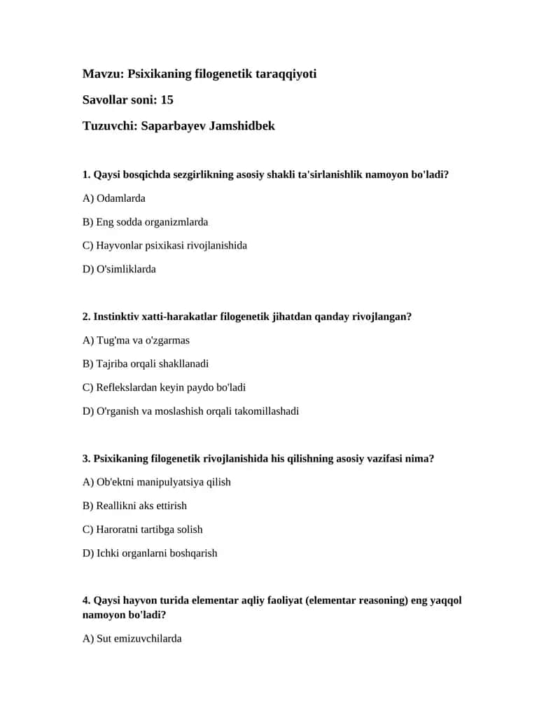 Psixikaning filogenetik taraqqiyoti