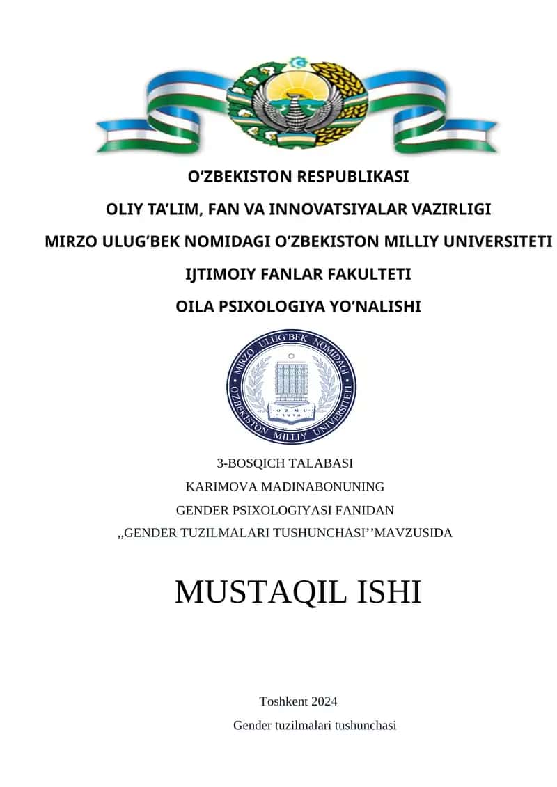 Gender Psixologiyasi Fanidagi Gender Tuzilmalari Tushunchasi