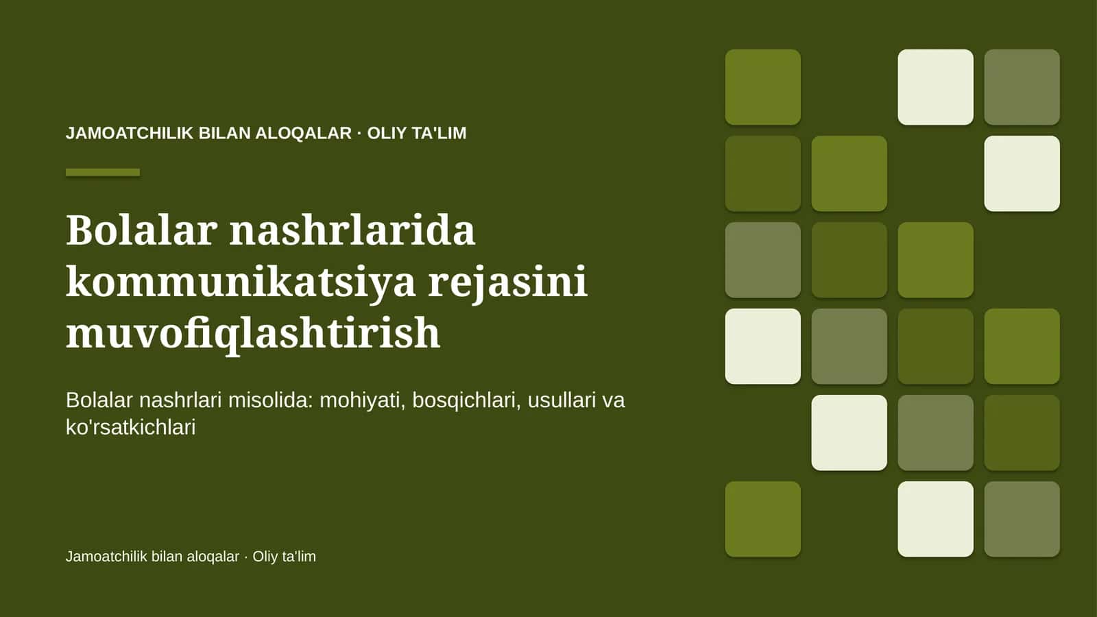 Bolalar nashrlarida kommunikatsiya rejasini muvofiqlashtirish