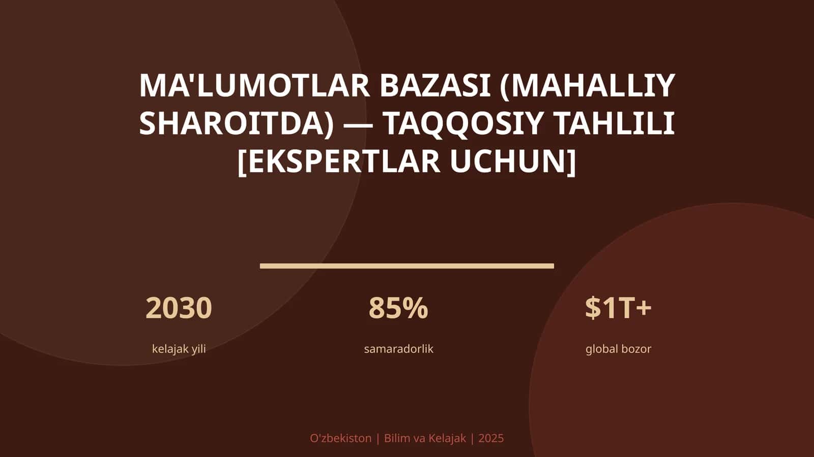 Ma'lumotlar bazasi (mahalliy sharoitda) — taqqosiy tahlili [ekspertlar uchun]