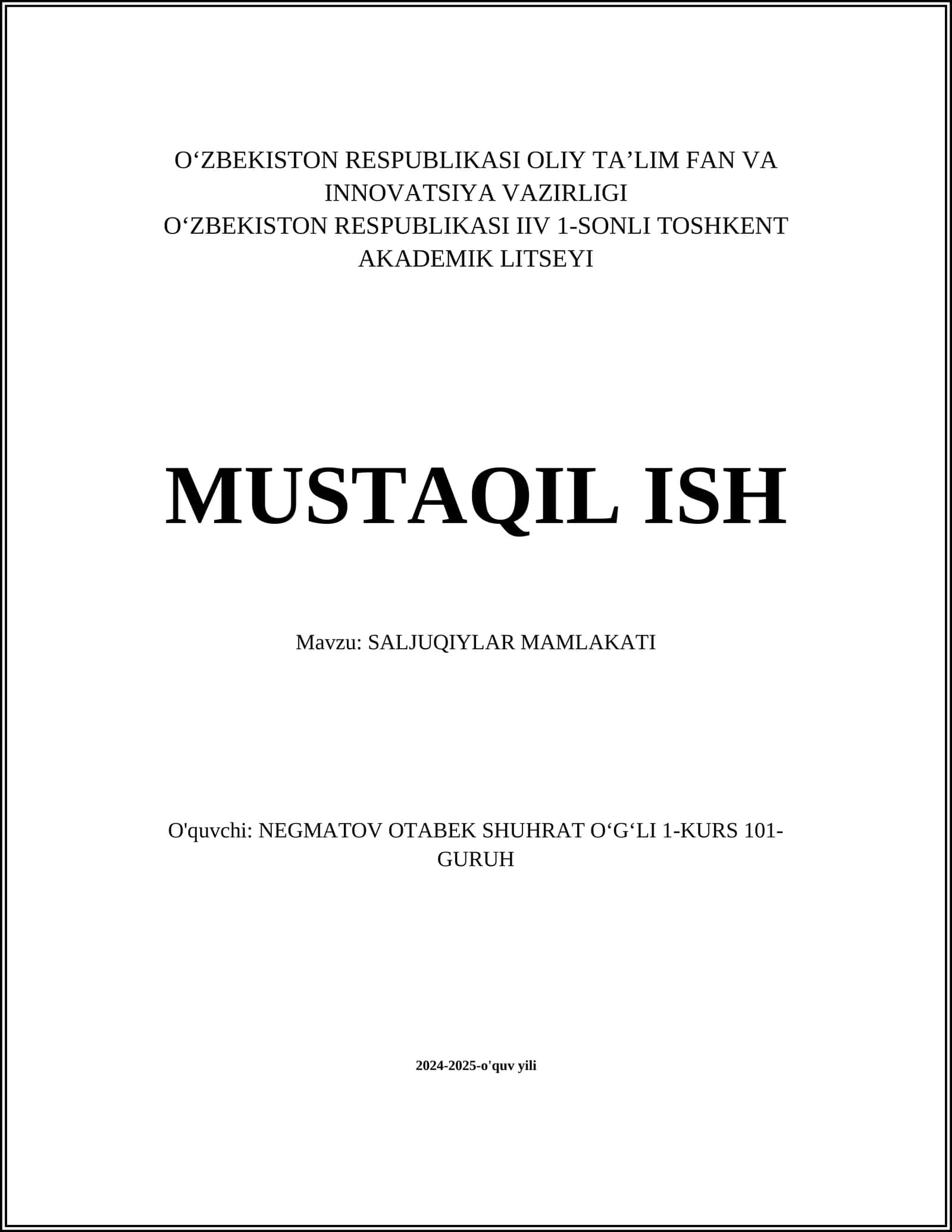 SALJUQIYLAR MAMLAKATI