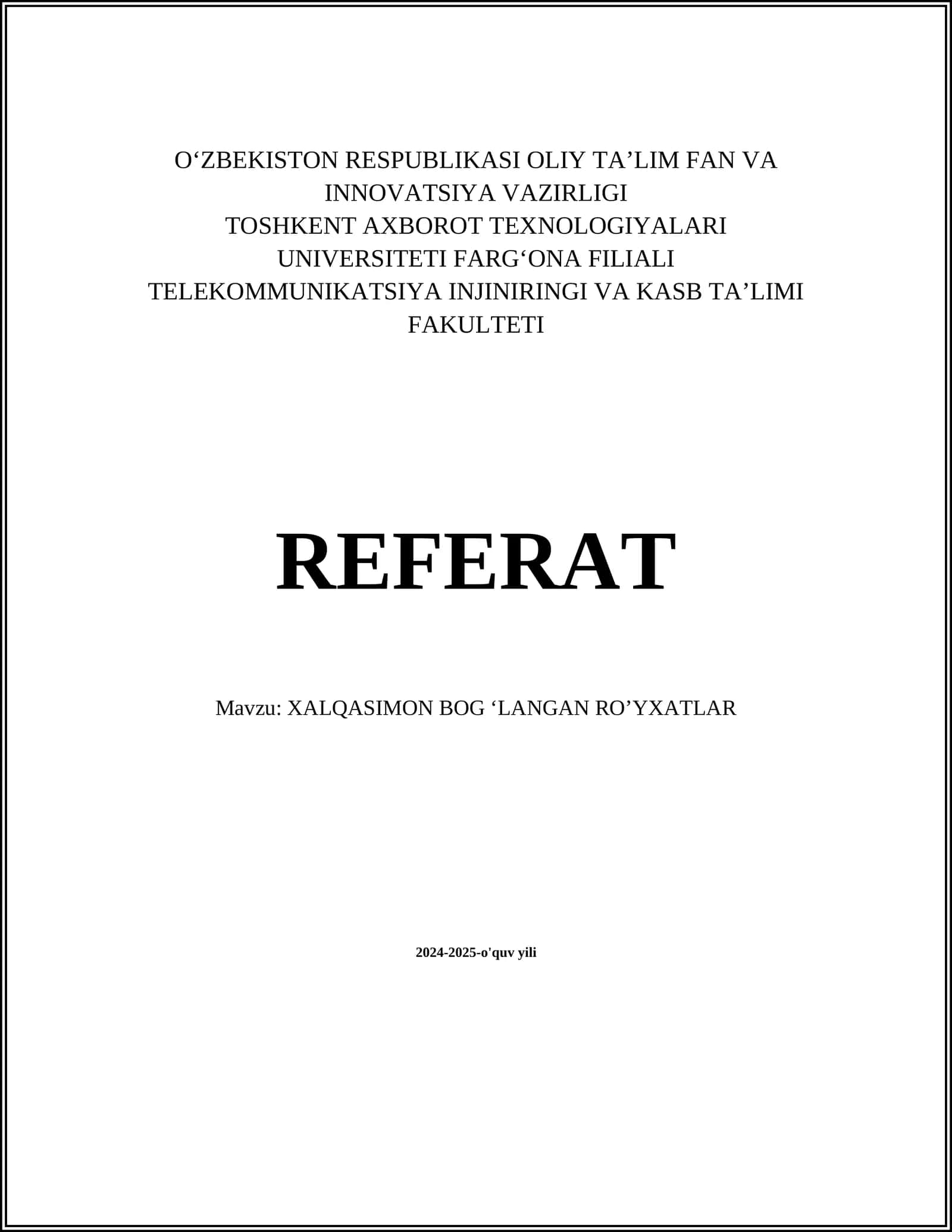 XALQASIMON BOG ‘LANGAN RO’YXATLAR