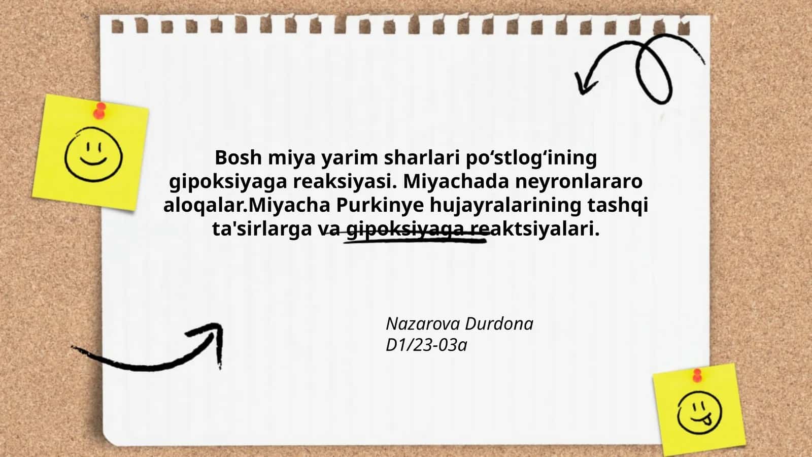 Bosh miya yarim sharlari po‘stlog‘ining gipoksiyaga reaksiyasi