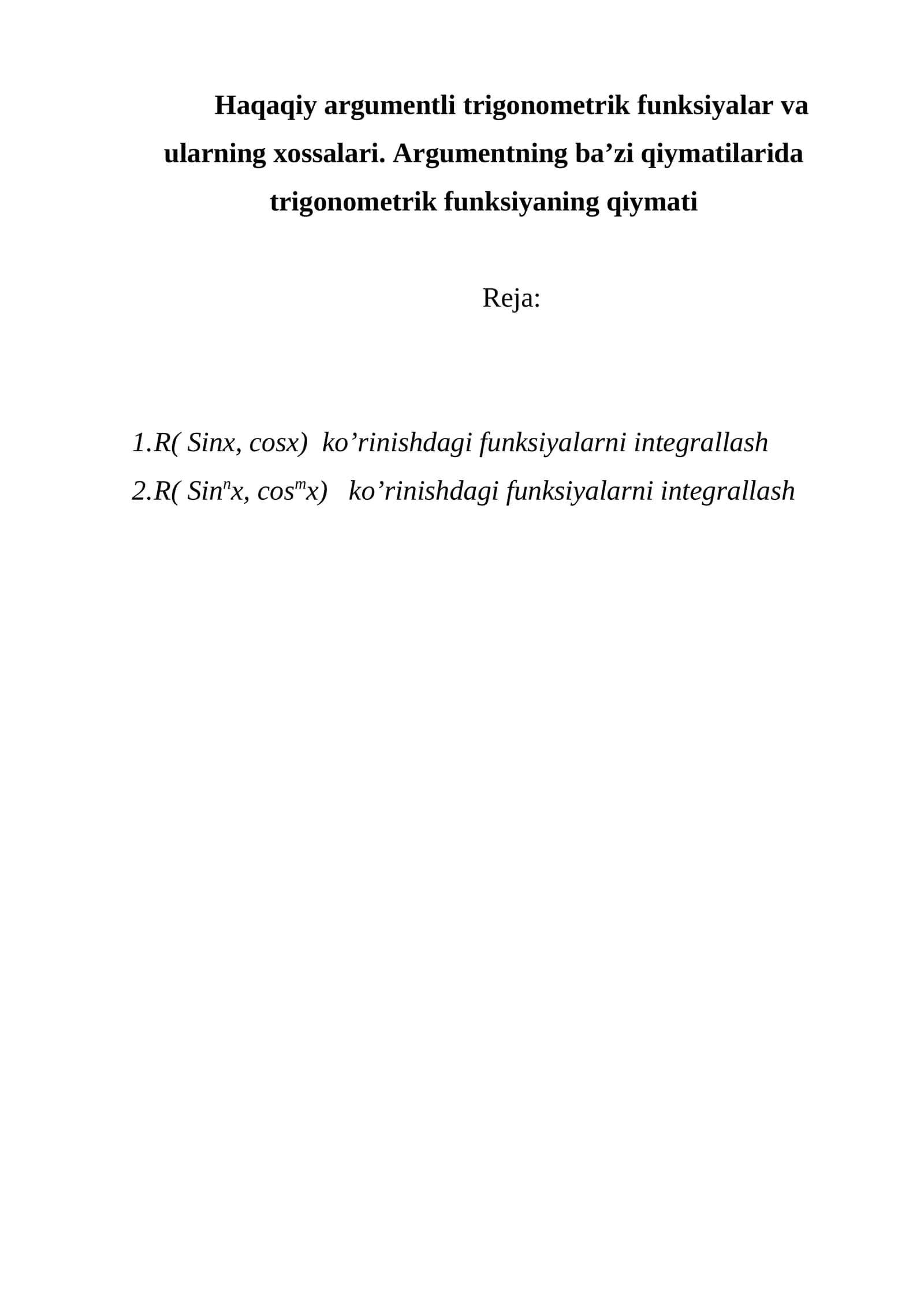 Trigonometrik funksiyalar va ularning xossalari