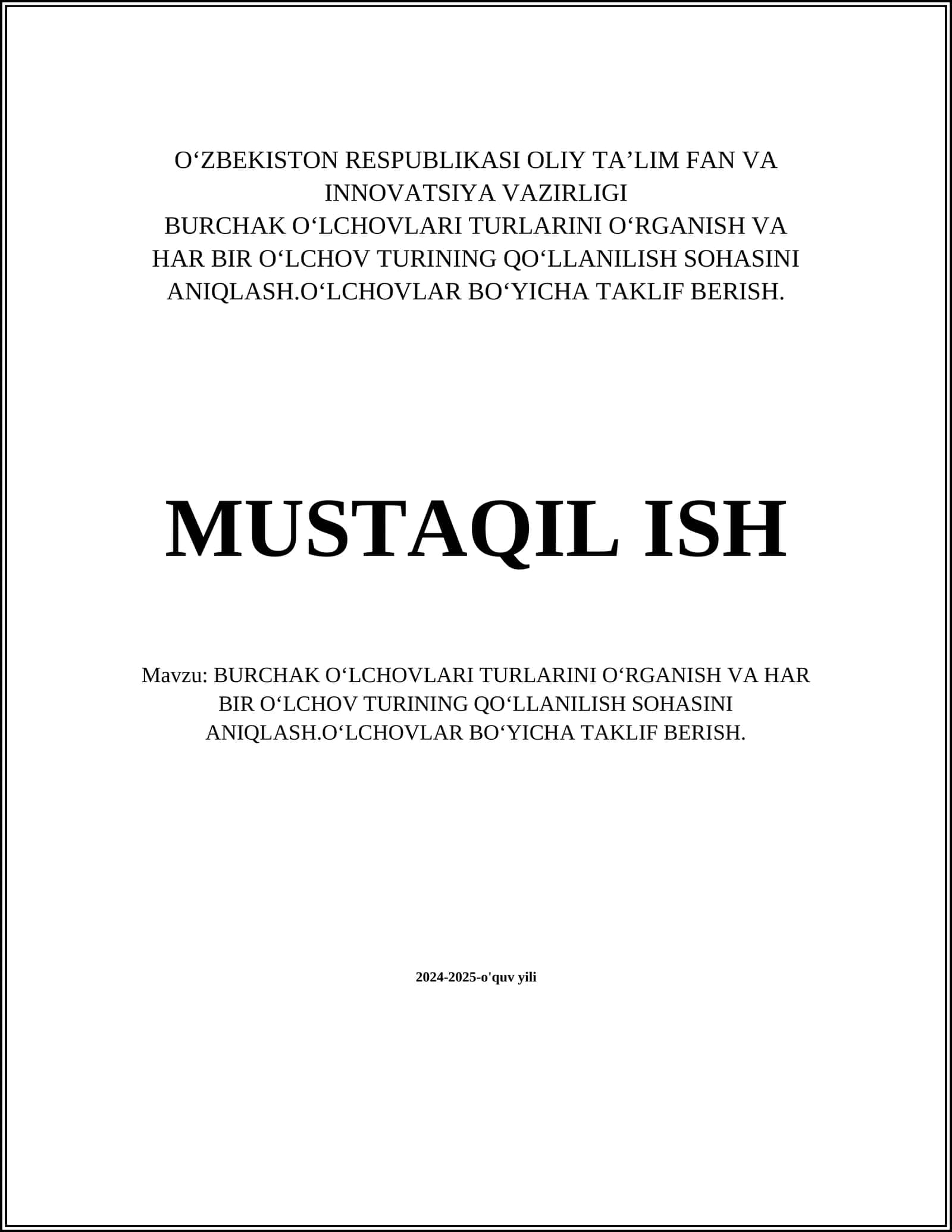 Burchak oʻlchovlari turlarini oʻrganish