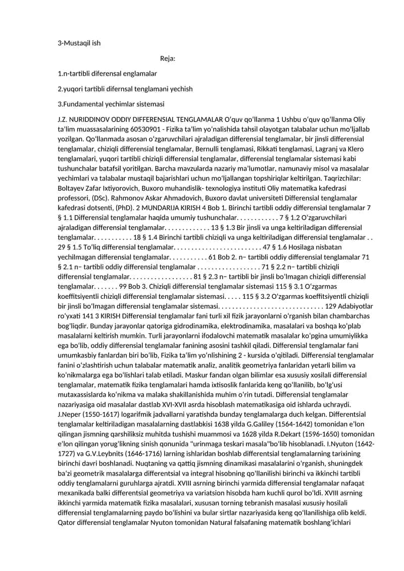 OddiyDifferensial Tenglamalar