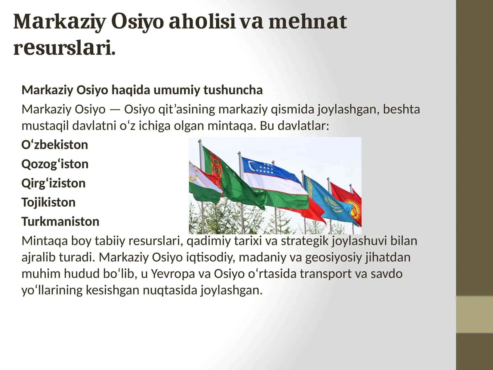 Mаrkаziy Оsiyo аhоlisi vа mеhnаt rеsurslаri