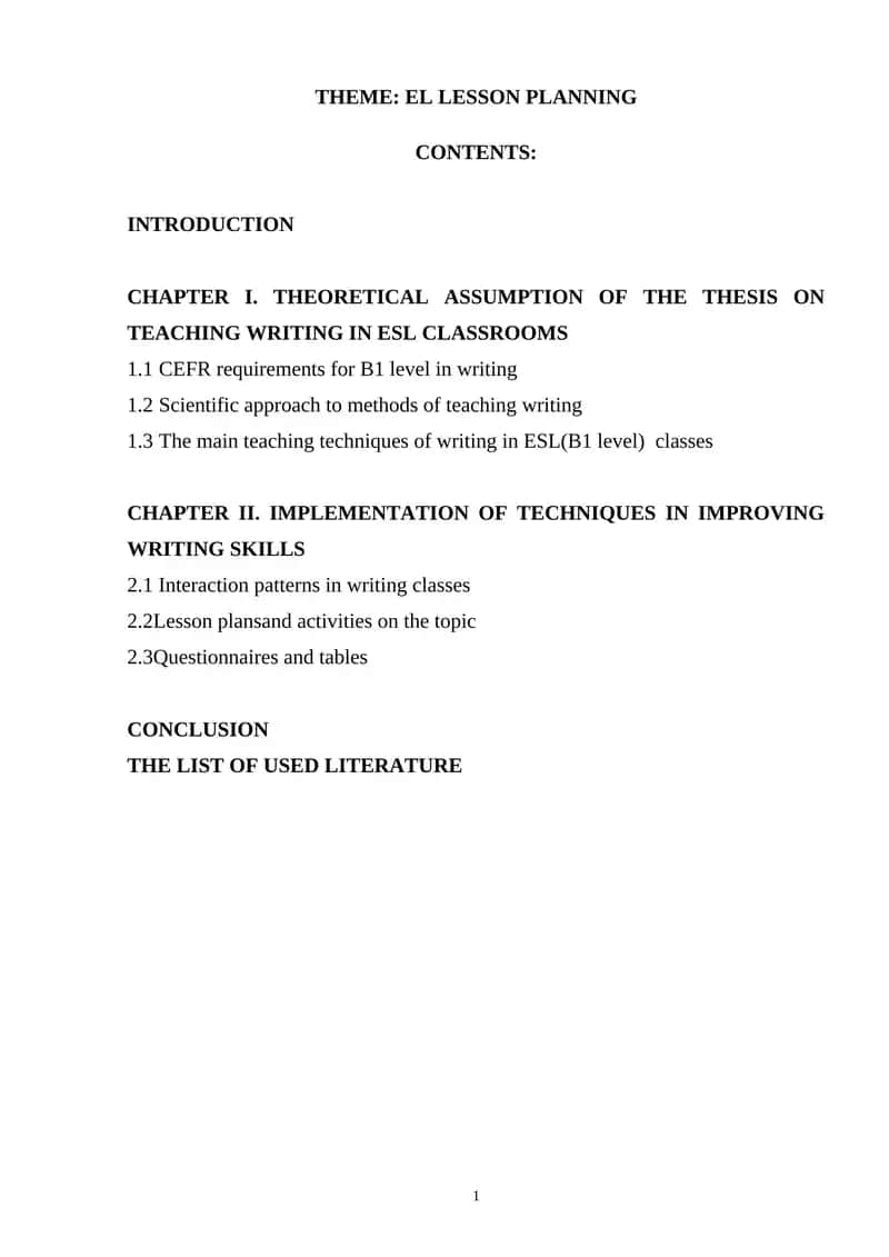 EL LESSON PLANNING