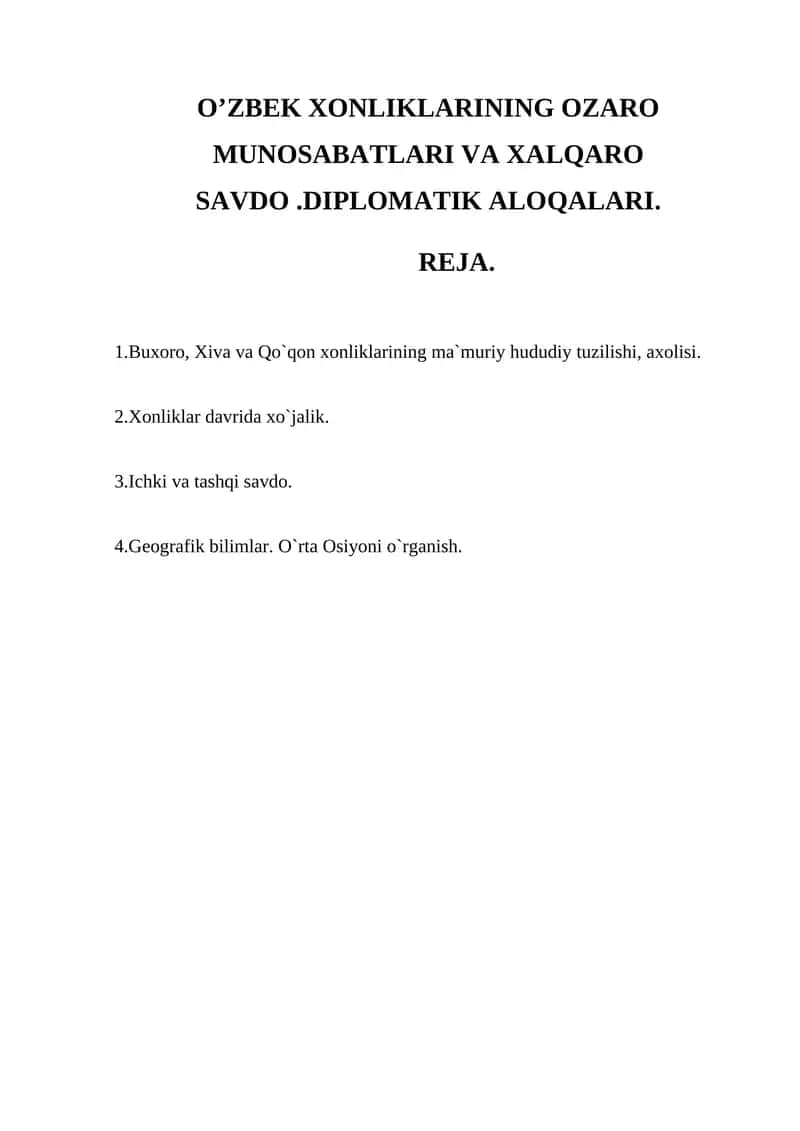 Buxoro, Xiva va Qo`qon xonliklarining ma`muriy hududiy tuzilishi, axolisi