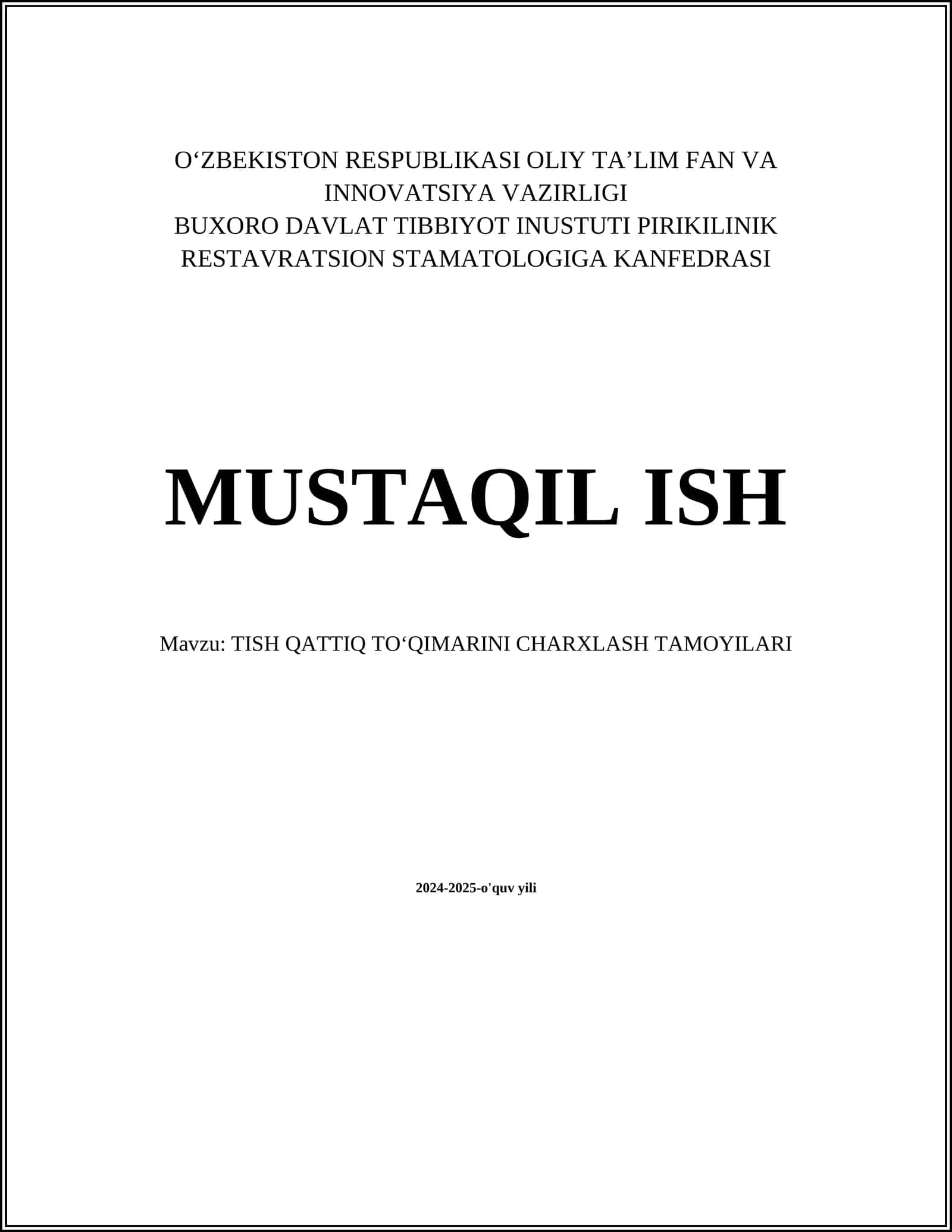 TISH QATTIQ TOʻQIMARINI CHARXLASH TAMOYILARI