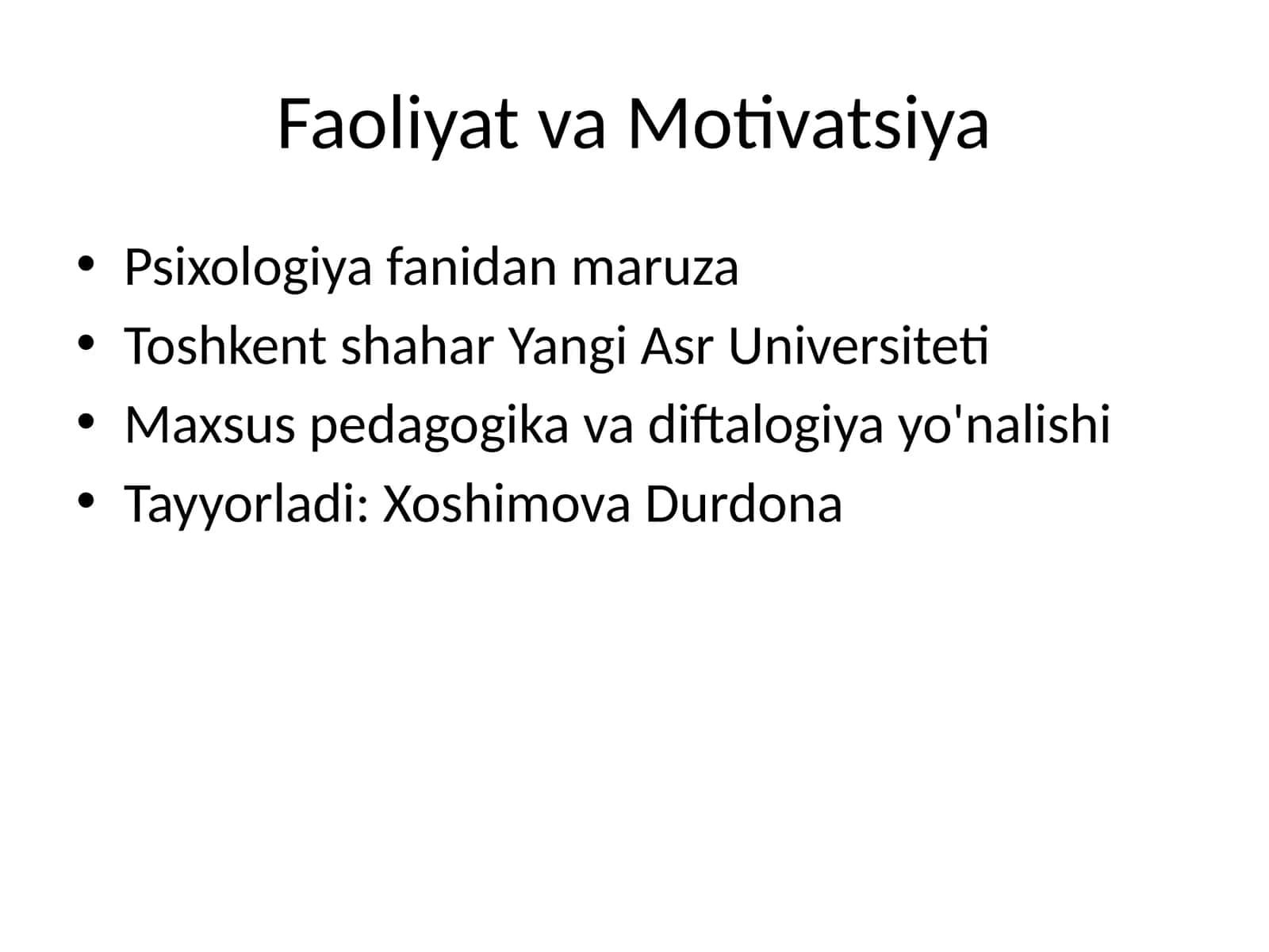 Faoliyat va Motivatsiya