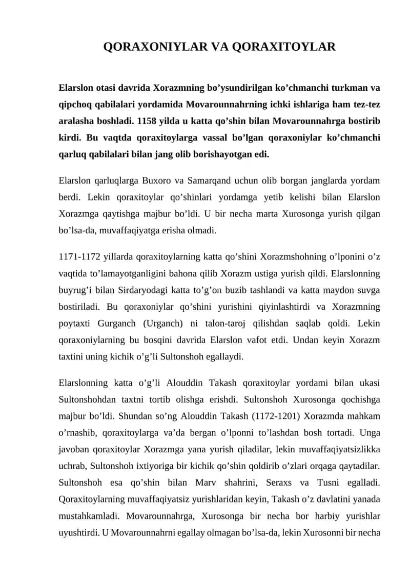 QORAXONIYLAR VA QORAXITOYLAR