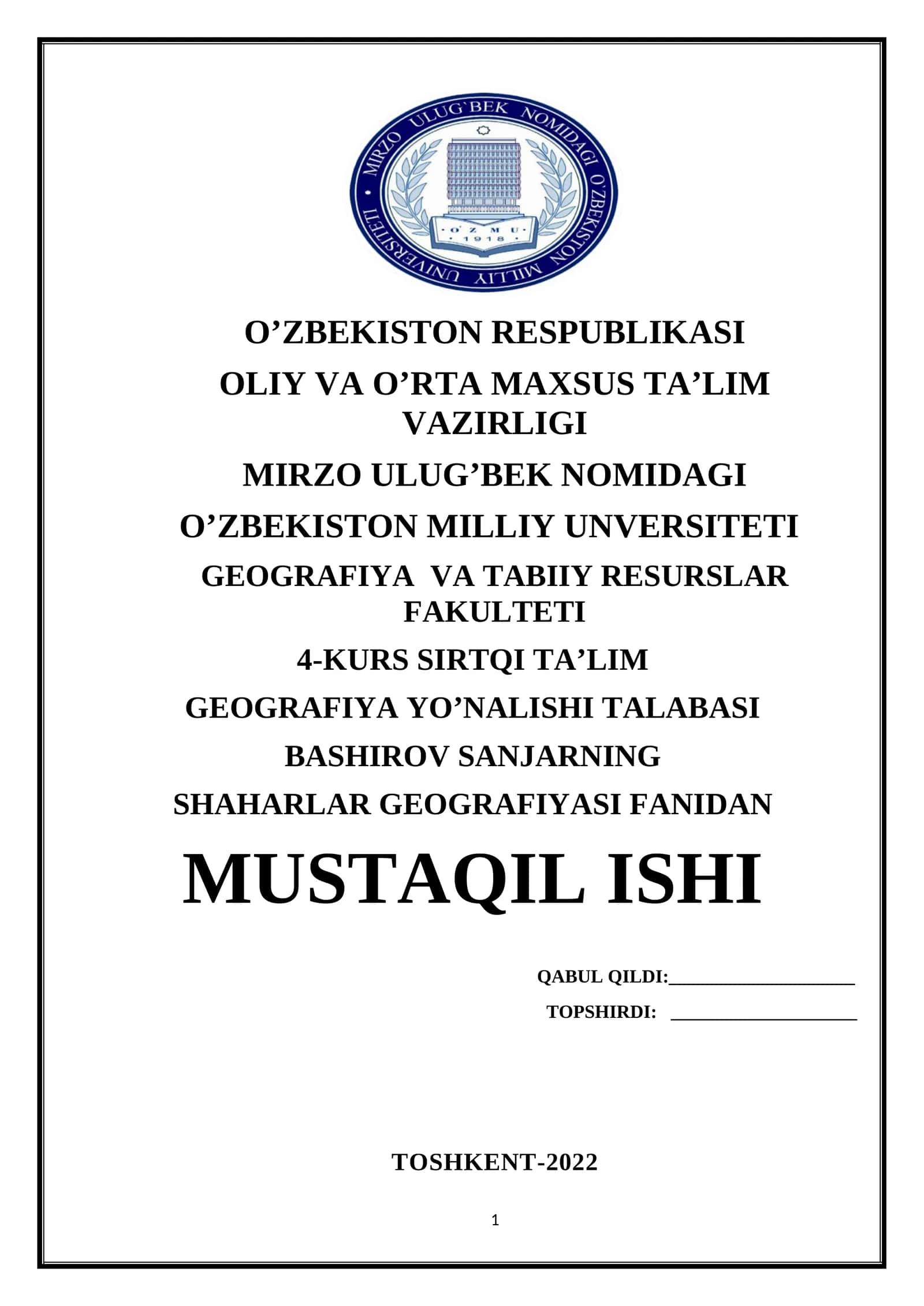 SHAHARLAR GEOGRAFIYASI FANIDAN