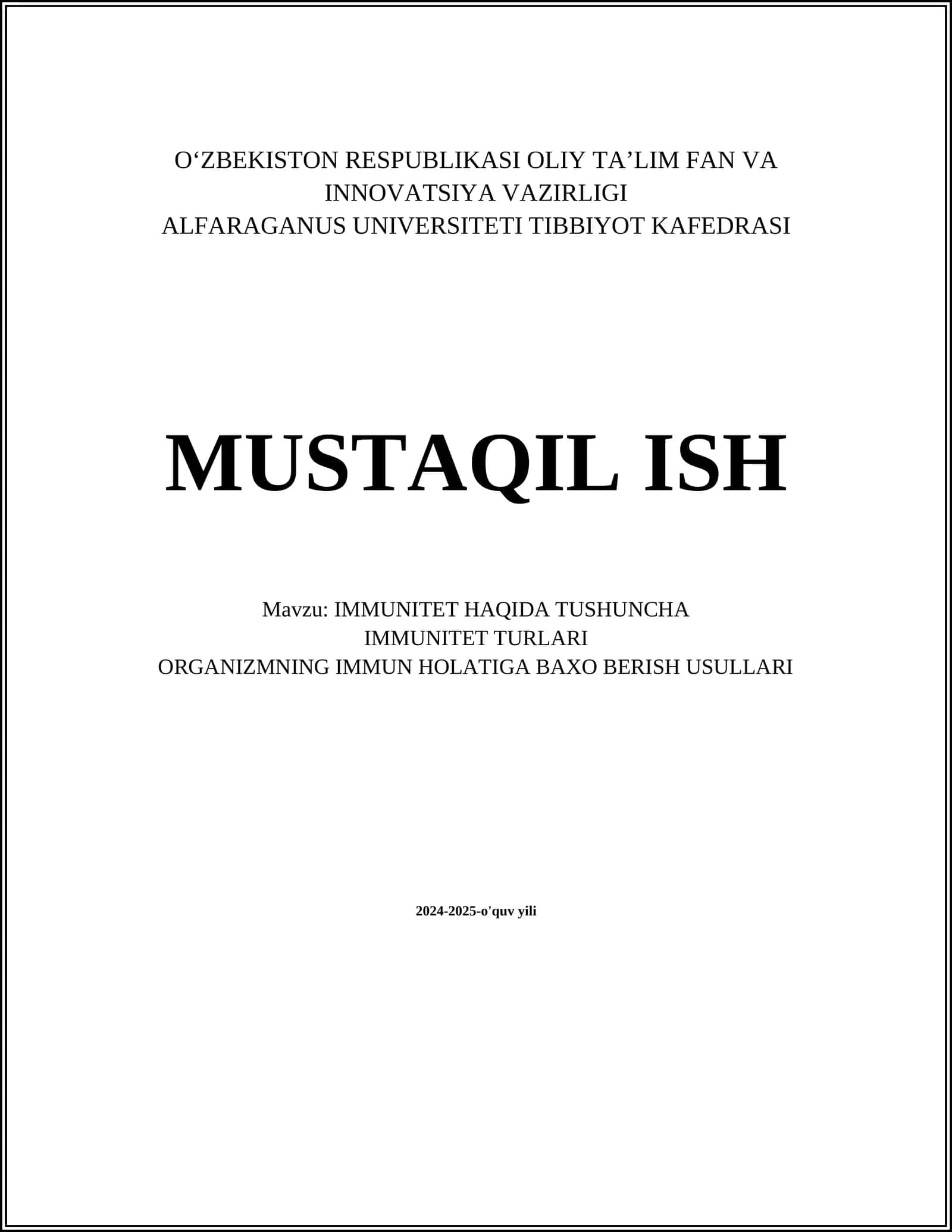 IMMUNITET HAQIDA TUSHUNCHA