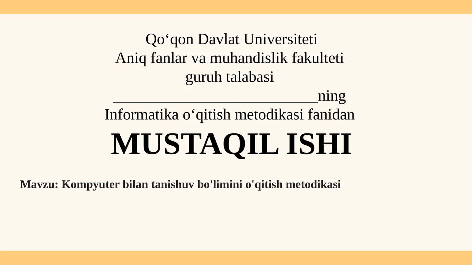 Kompyuter bilan tanishuv bo'limini o'qitish metodikasi