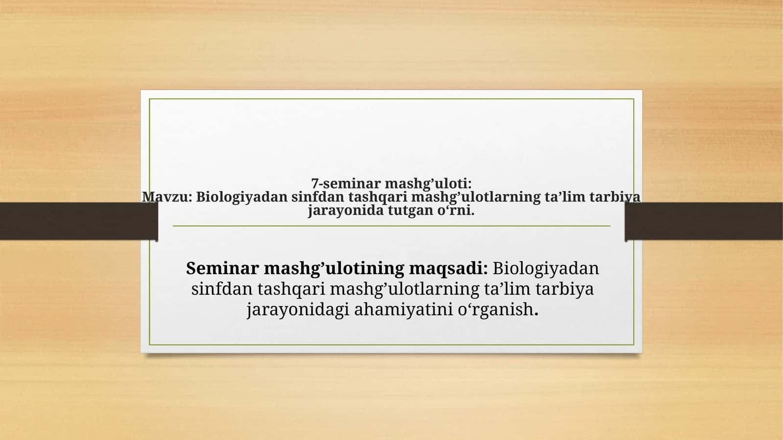 Biologiyadan sinf-dan tashqarimashg'ulot