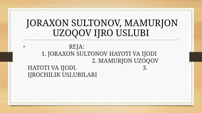 JORAXON SULTONOV, MAMURJON UZOQOV IJRO USLUBI