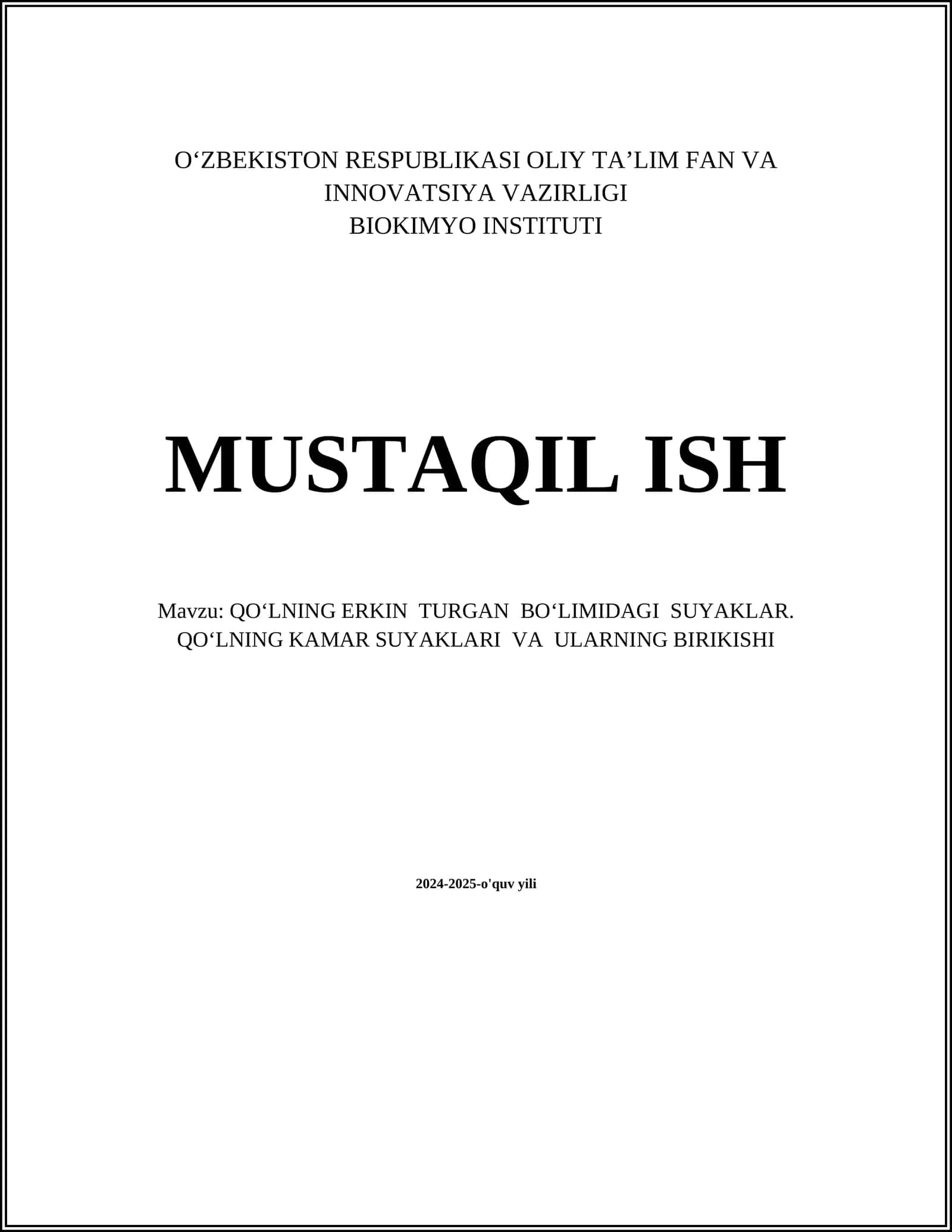 QO‘LNING ERKIN TURGAN BO‘LIMIDAGI SUYAKLAR. QO‘LNING KAMAR SUYAKLARI VA ULARNING BIRIKISHI