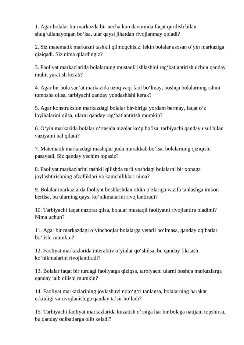 Faoliyat markazlarida interaktiv o‘yinlar