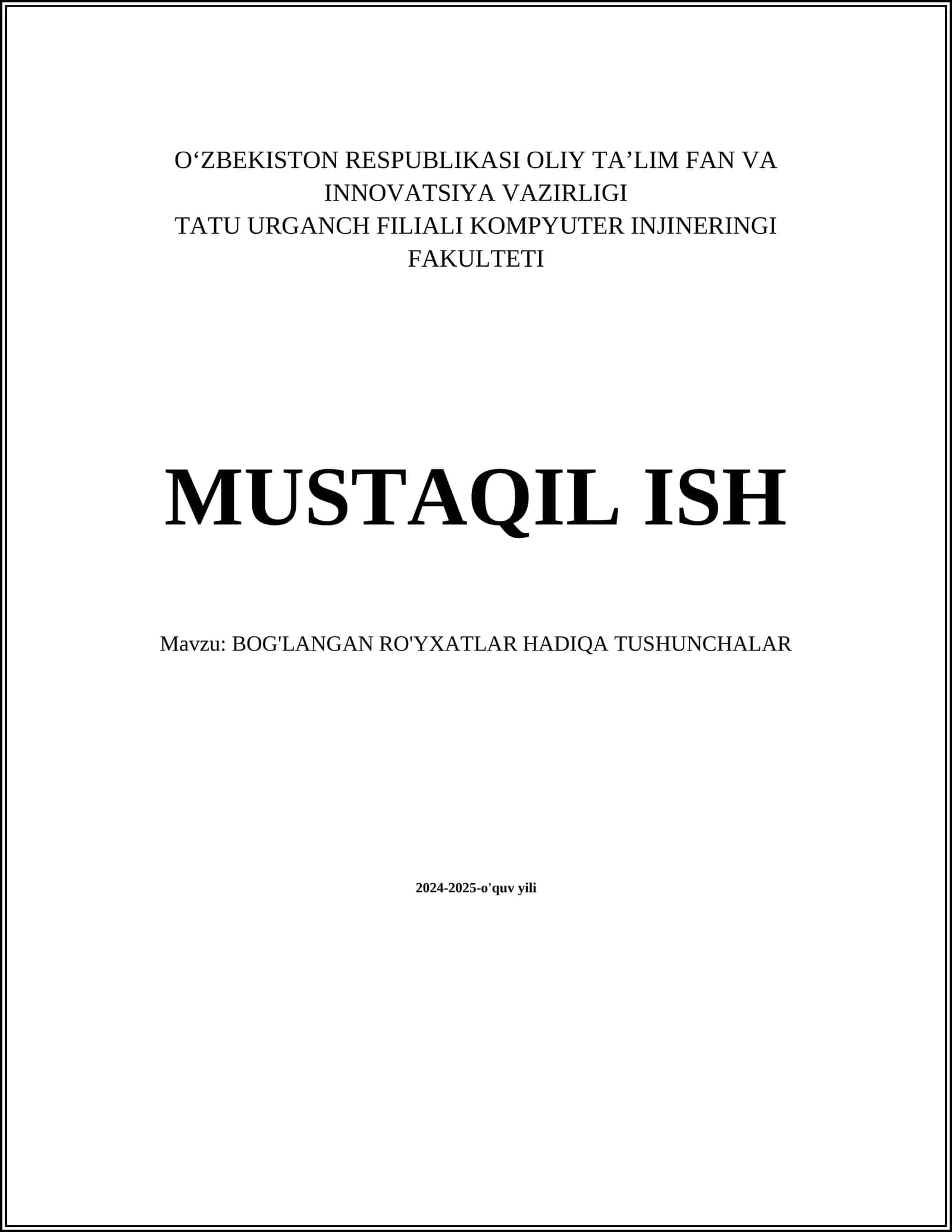 BOG'LANGAN RO'YXATLAR HADIQA TUSHUNCHALAR