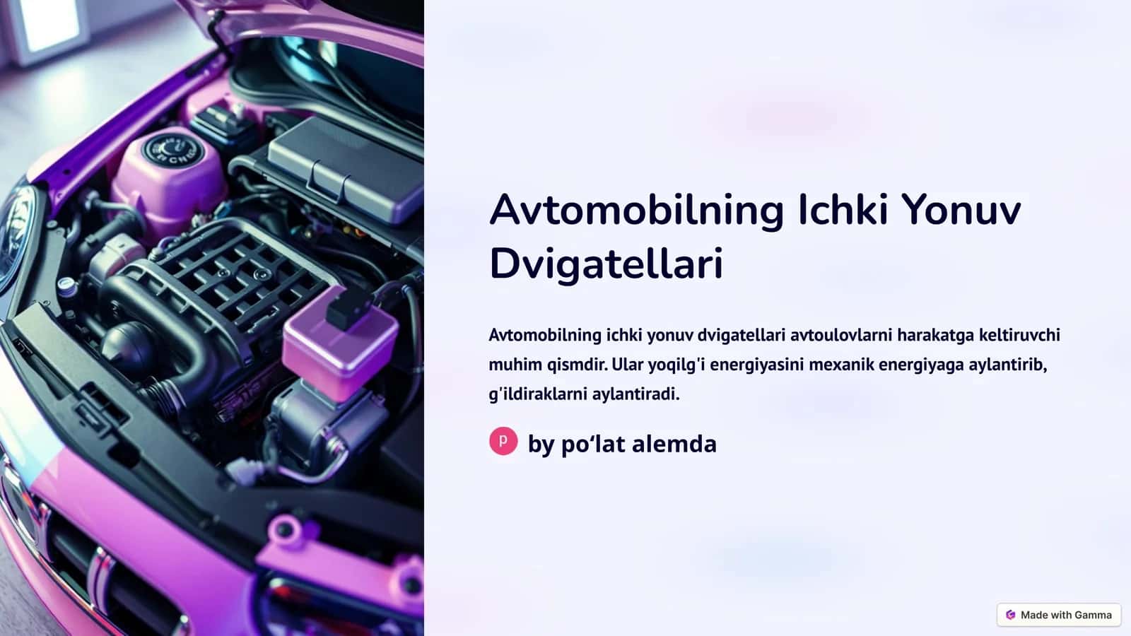 Avtomobilning Ichki Yonuv Dvigatellari