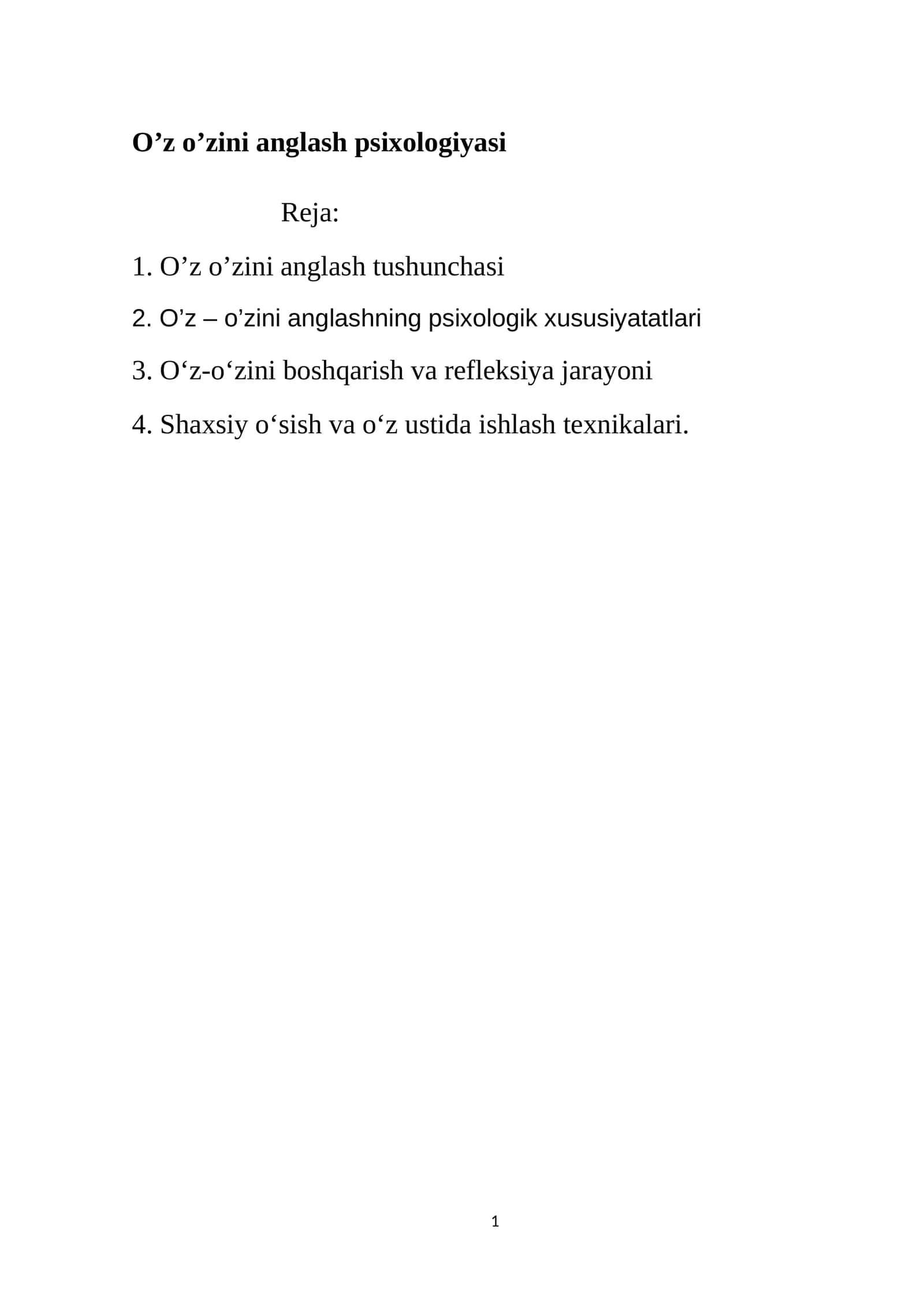 O’z o’zini anglash psixologiyasi