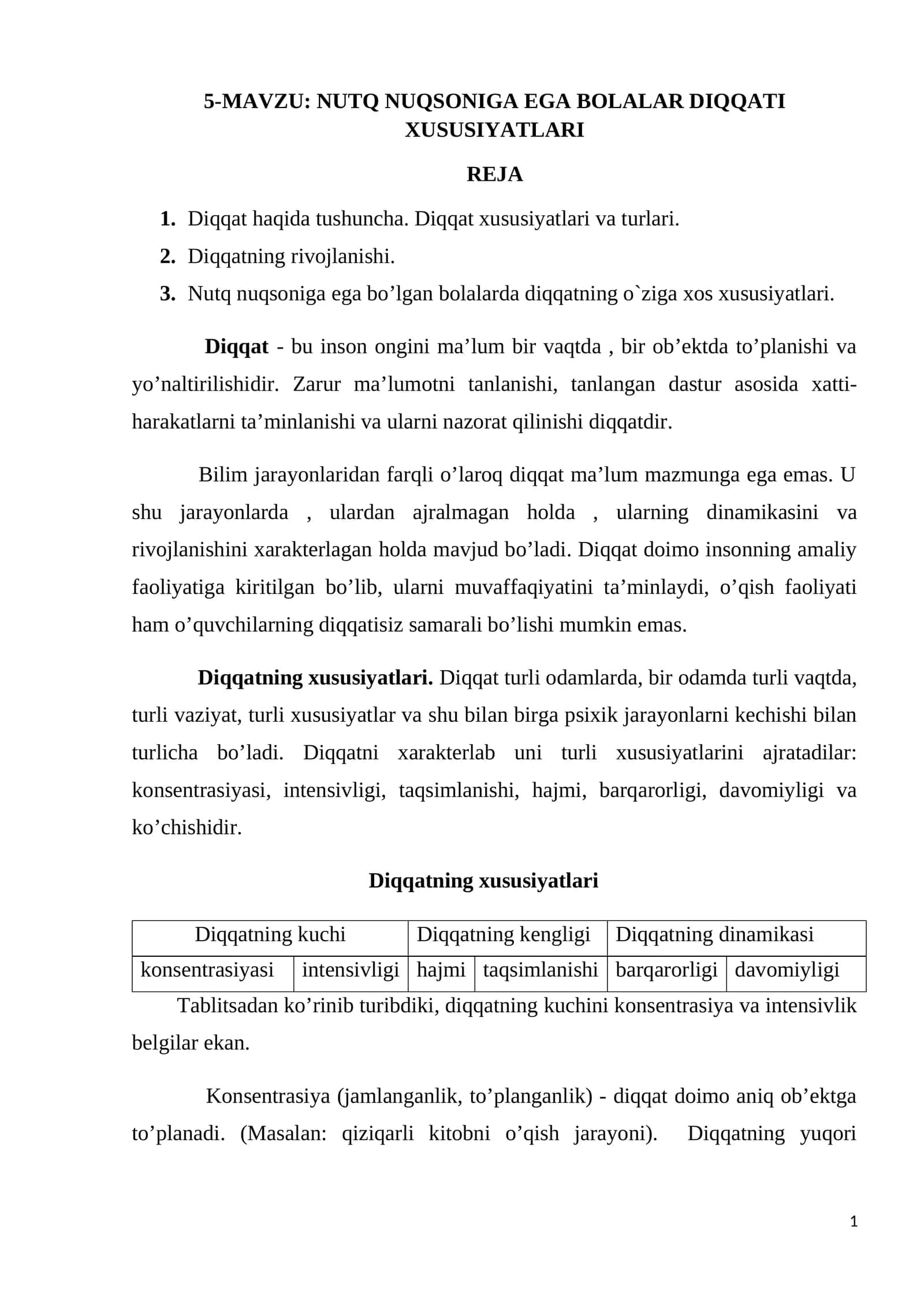 NUTQ NUQSONIGA EGA BOLALAR DIQQATI XUSUSIYATLARI