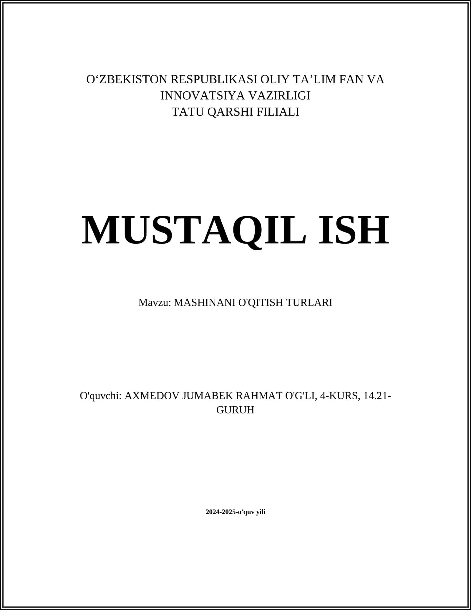 MASHINANI O'QITISH TURLARI