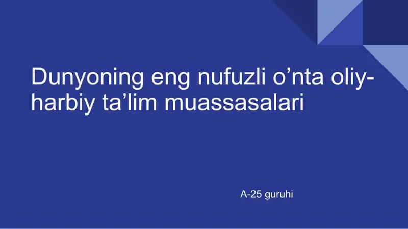 Dunyoning eng nufuzli o'nta oliy harbiy universiteti