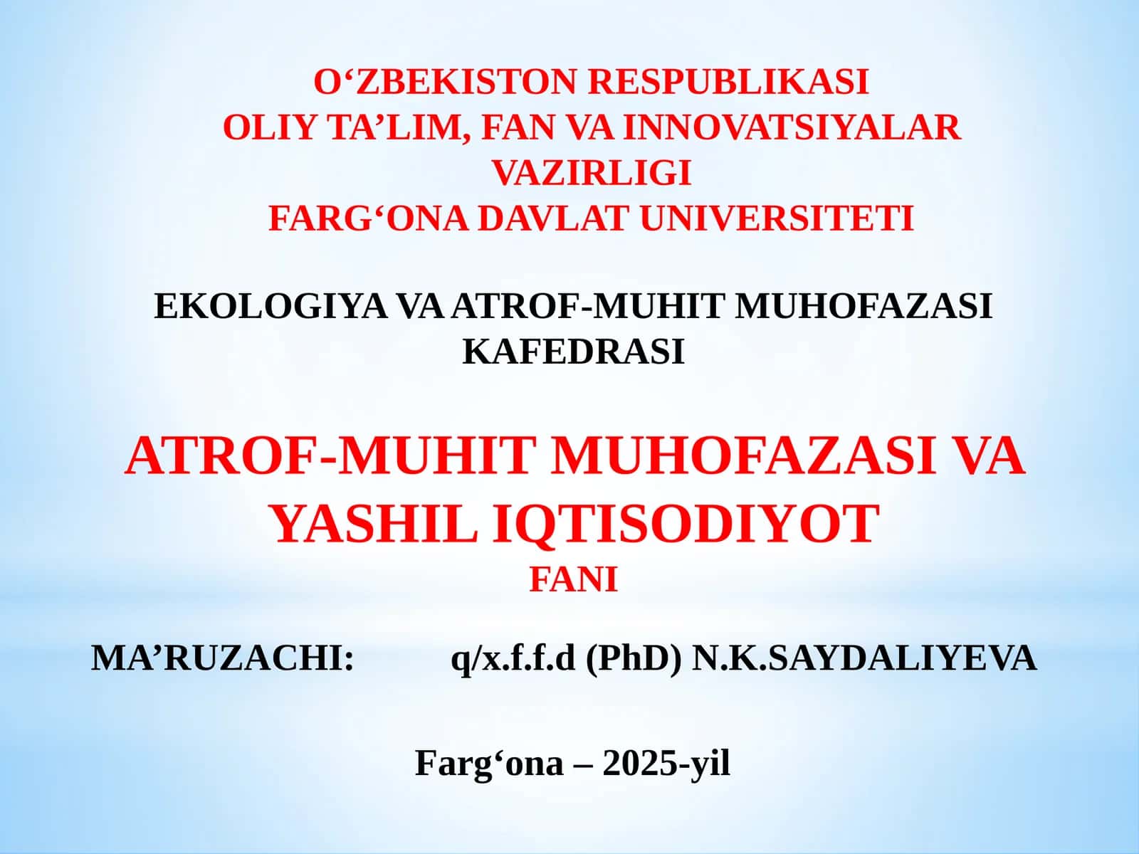 Atrof-muhitni muhofaza qilish va yashil iqtisodiyot