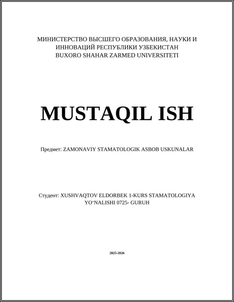 ZAMONAVIY STAMATOLOGIK ASBOB USKUNALAR