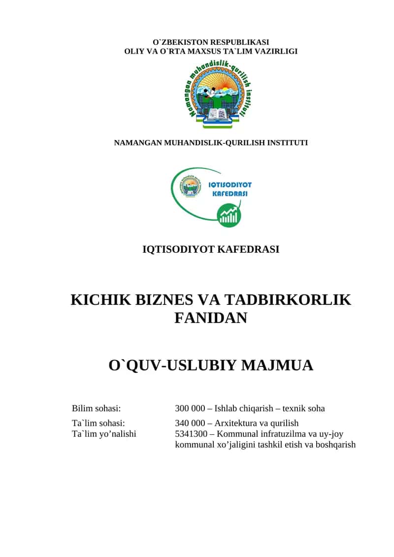 Kichik biznes va tadbirkorlik