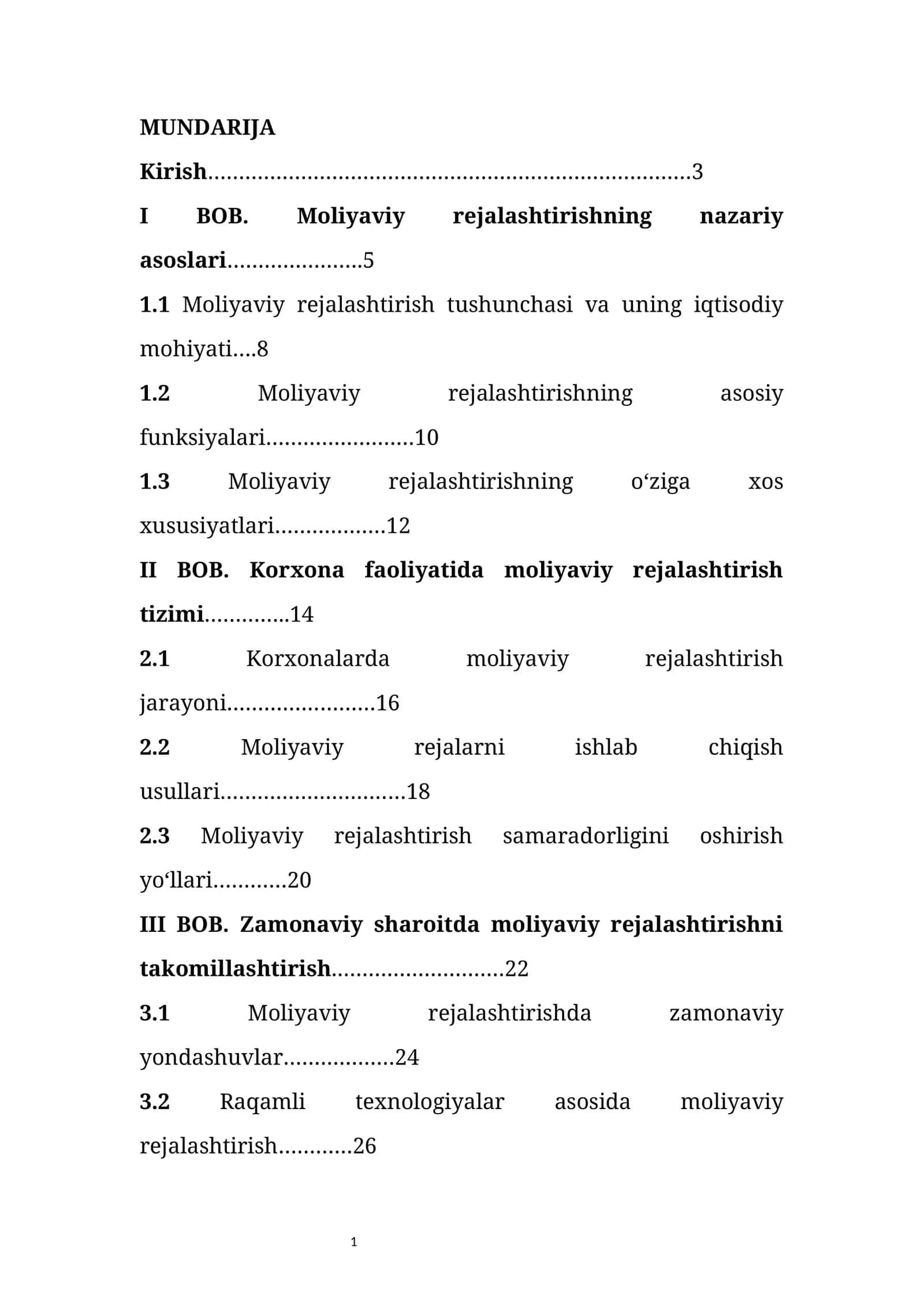 Moliyaviy rejalashtirishning nazariy asoslari