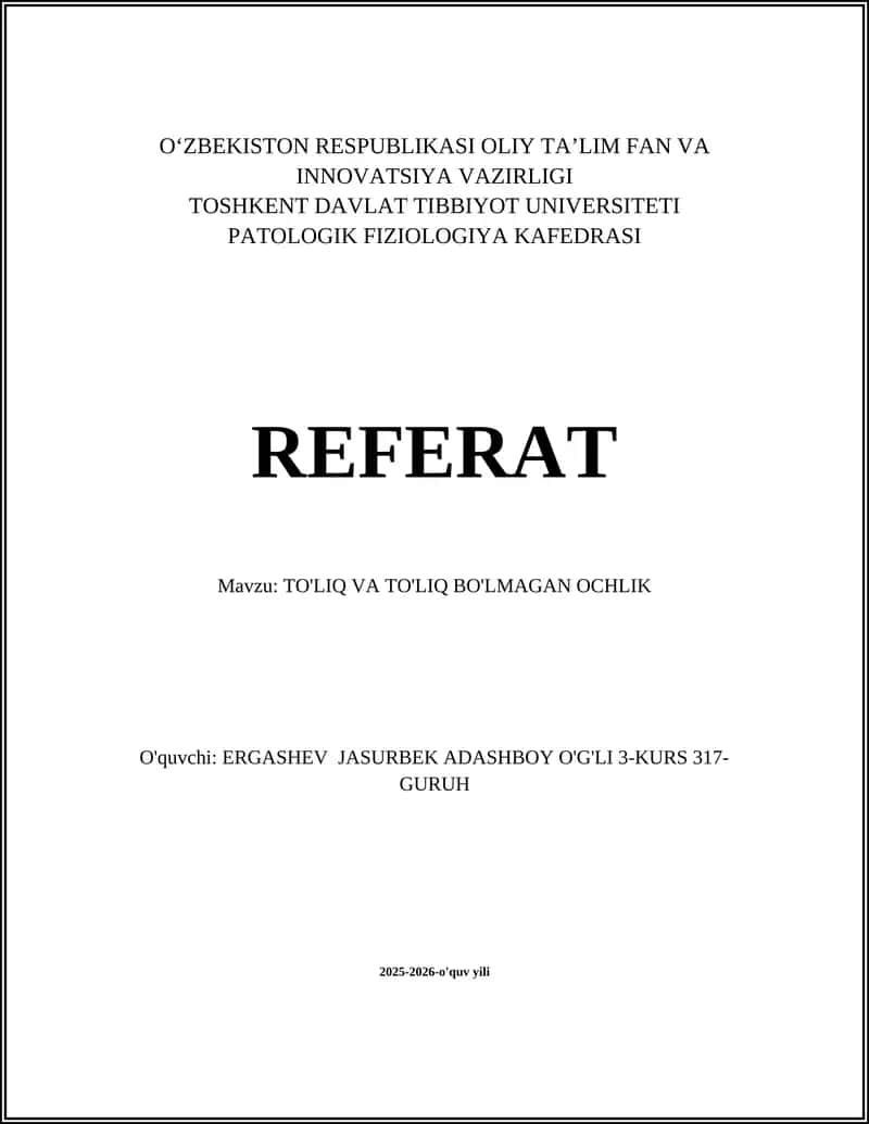 TO'LIQ VA TO'LIQ BO'LMAGAN OCHLIK