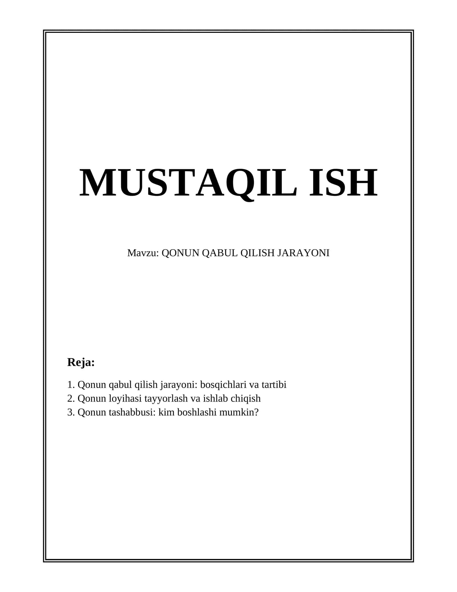 QONUN QABUL QILISH JARAYONI
