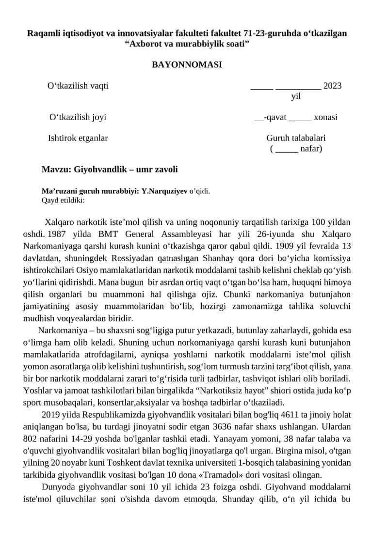 Axborot va murabbiylik soati