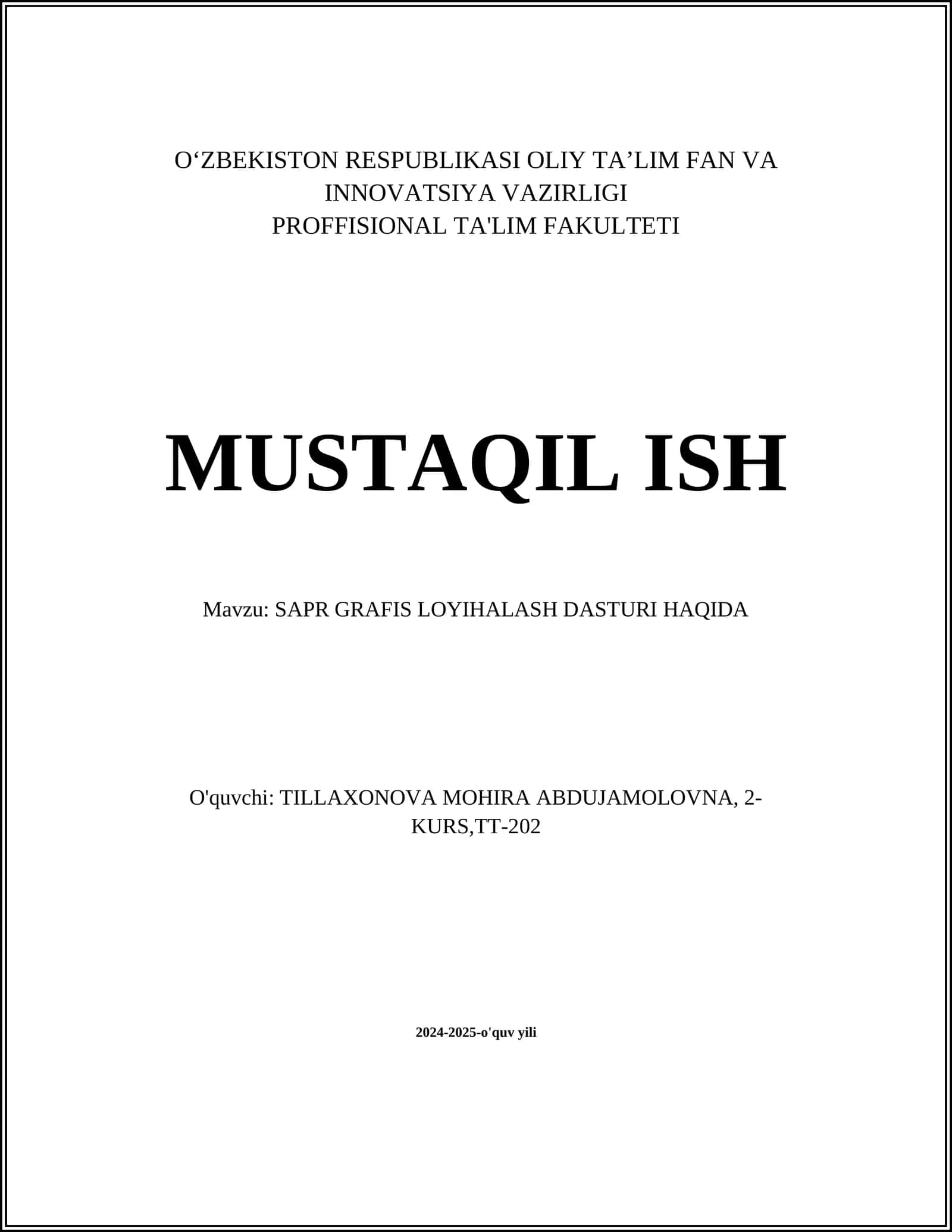 SAPR GRAFIS LOYIHALASH DASTURI HAQIDA