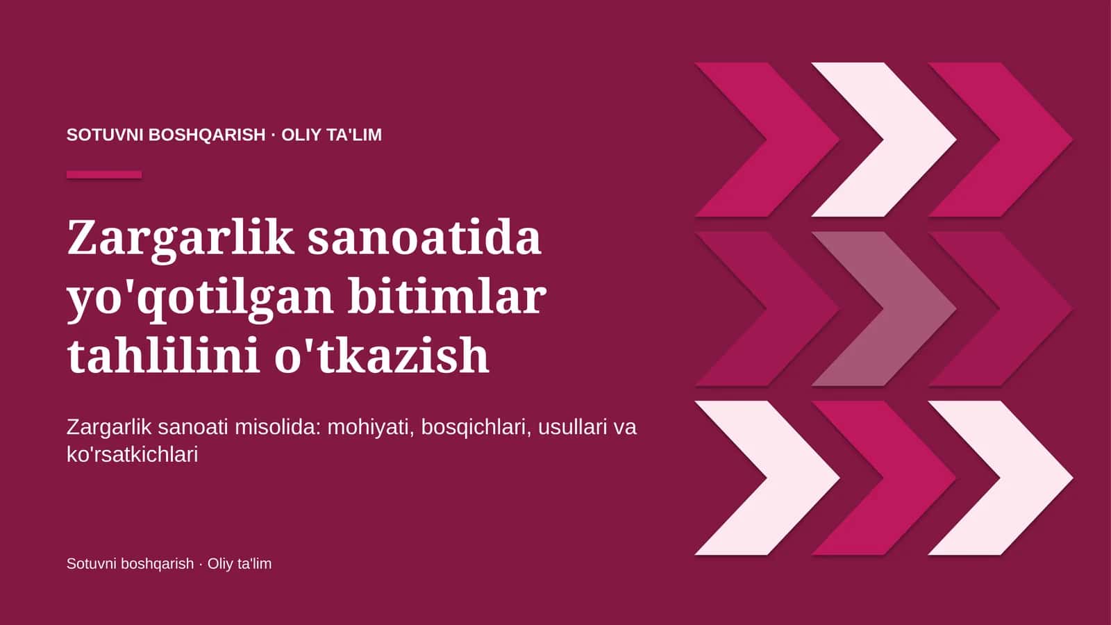 zargarlik sanoatida yo'qotilgan bitimlar tahlilini o'tkazish 7108