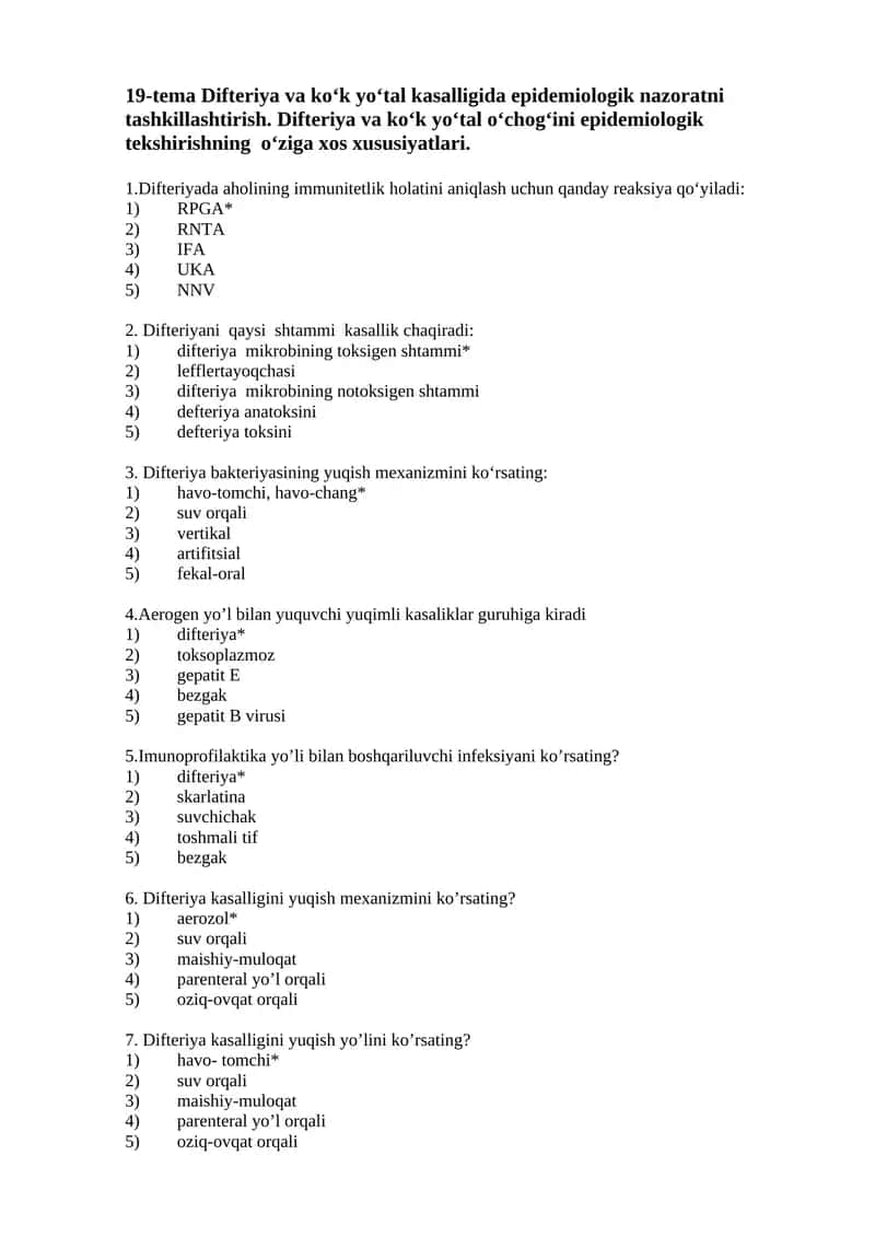19-tema Difteriya va ko‘k yo‘tal kasalligida epidemiologik nazoratni tashkillashtirish