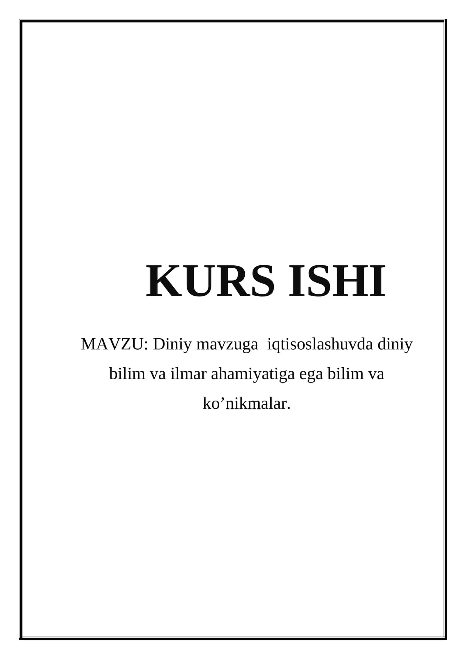 Diniy mavzuga  iqtisoslashuvda diniy bilim va ilmar ahamiyatiga ega bilim va ko’nikmalar
