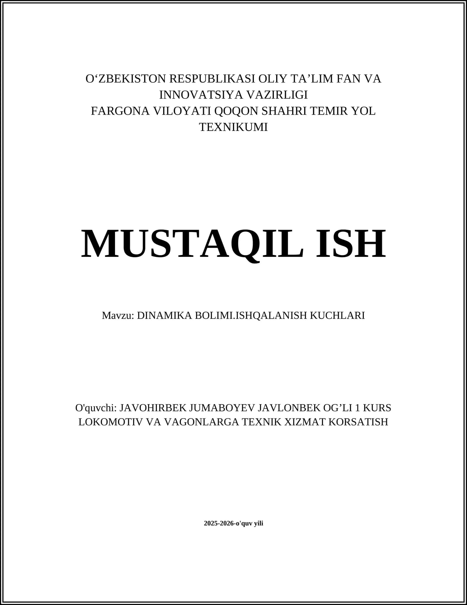 DINAMIKA BOLIMI.ISHQALANISH KUCHLARI