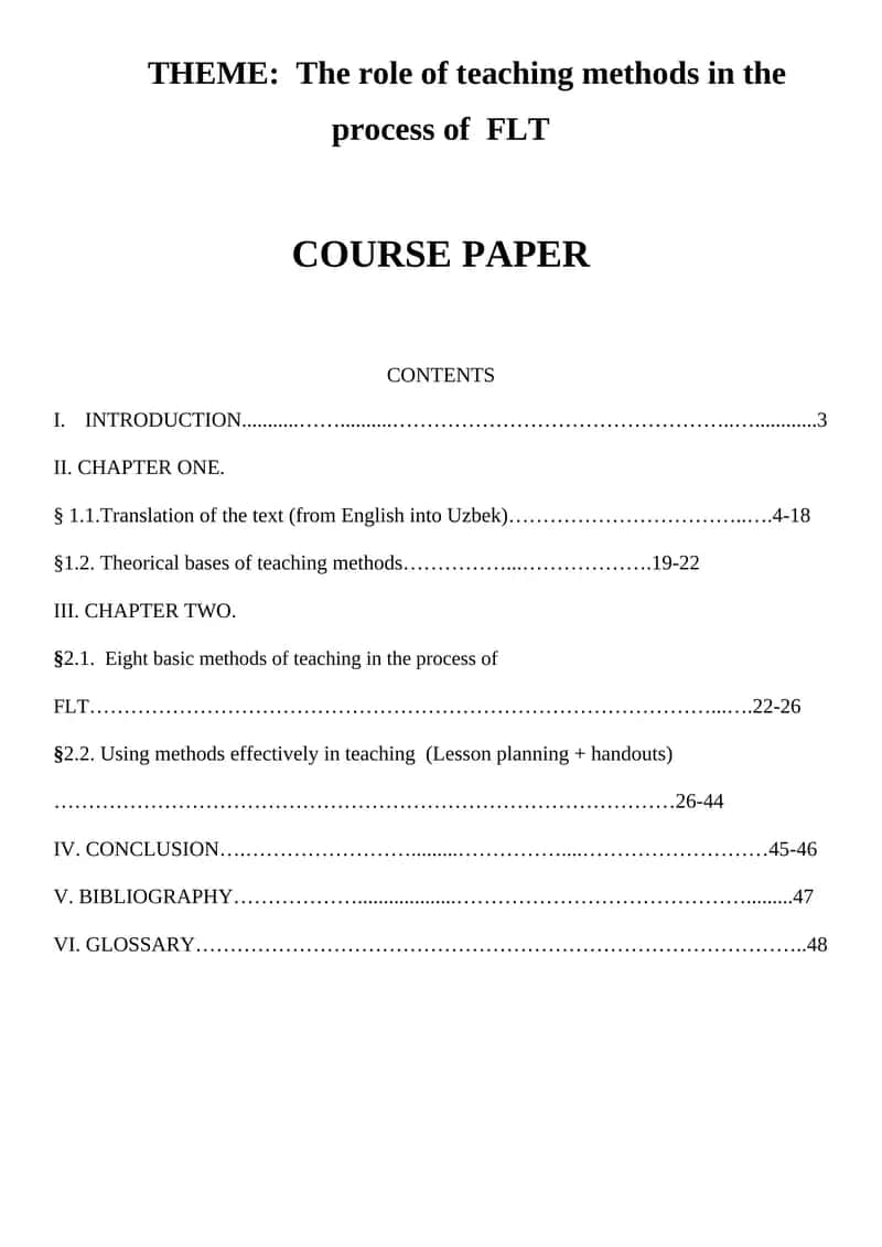 The role of teaching methods in the process of FLT
