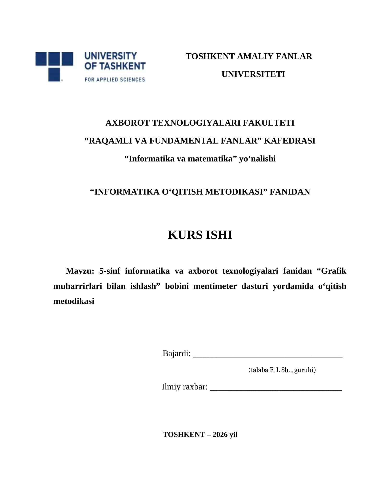 INFORMATIKA O'QITISH METODIKASI