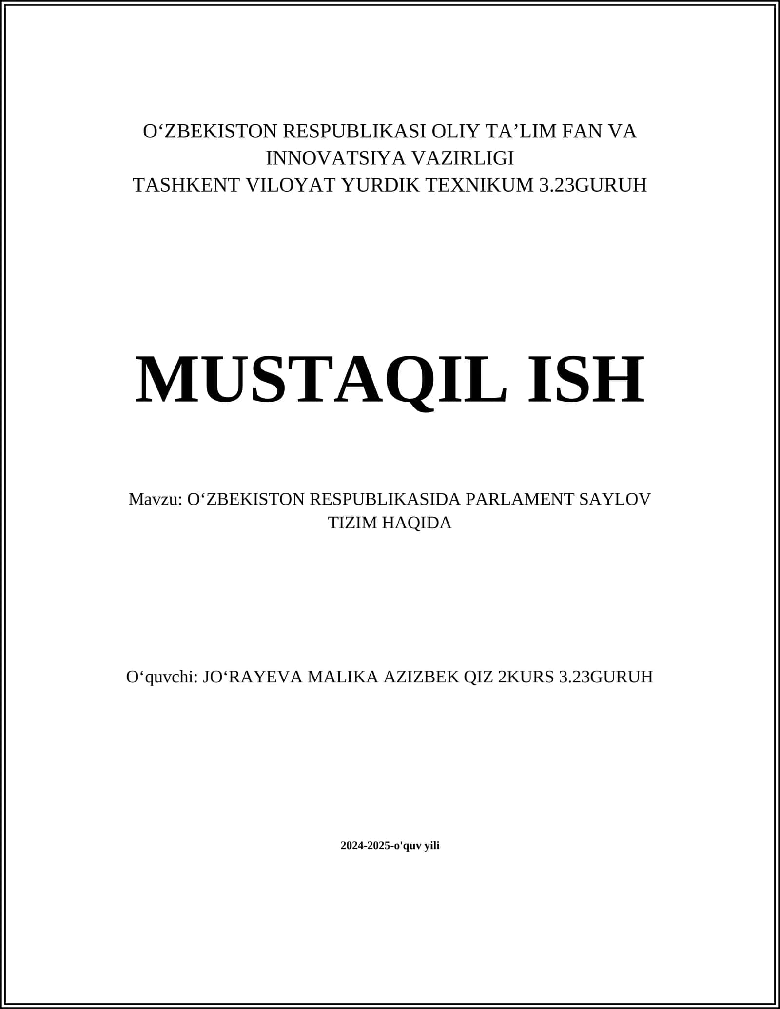 O‘zbekiston Respublikasida parlament saylov tizimi tarixi