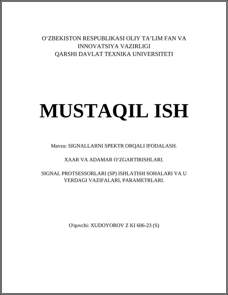 SIGNALLARNI SPEKTR ORQALI IFODALASH