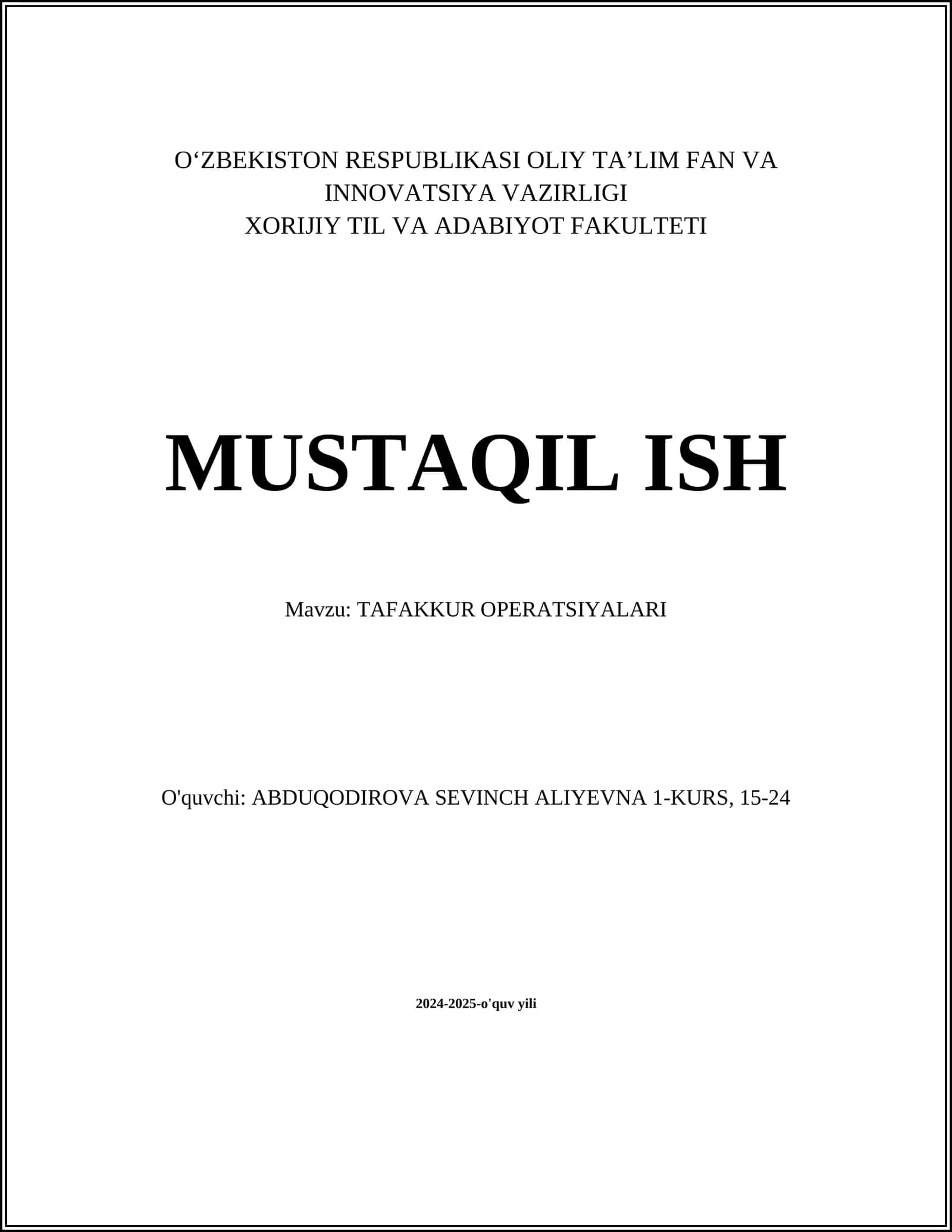TAFAKKUR OPERATSIYALARI