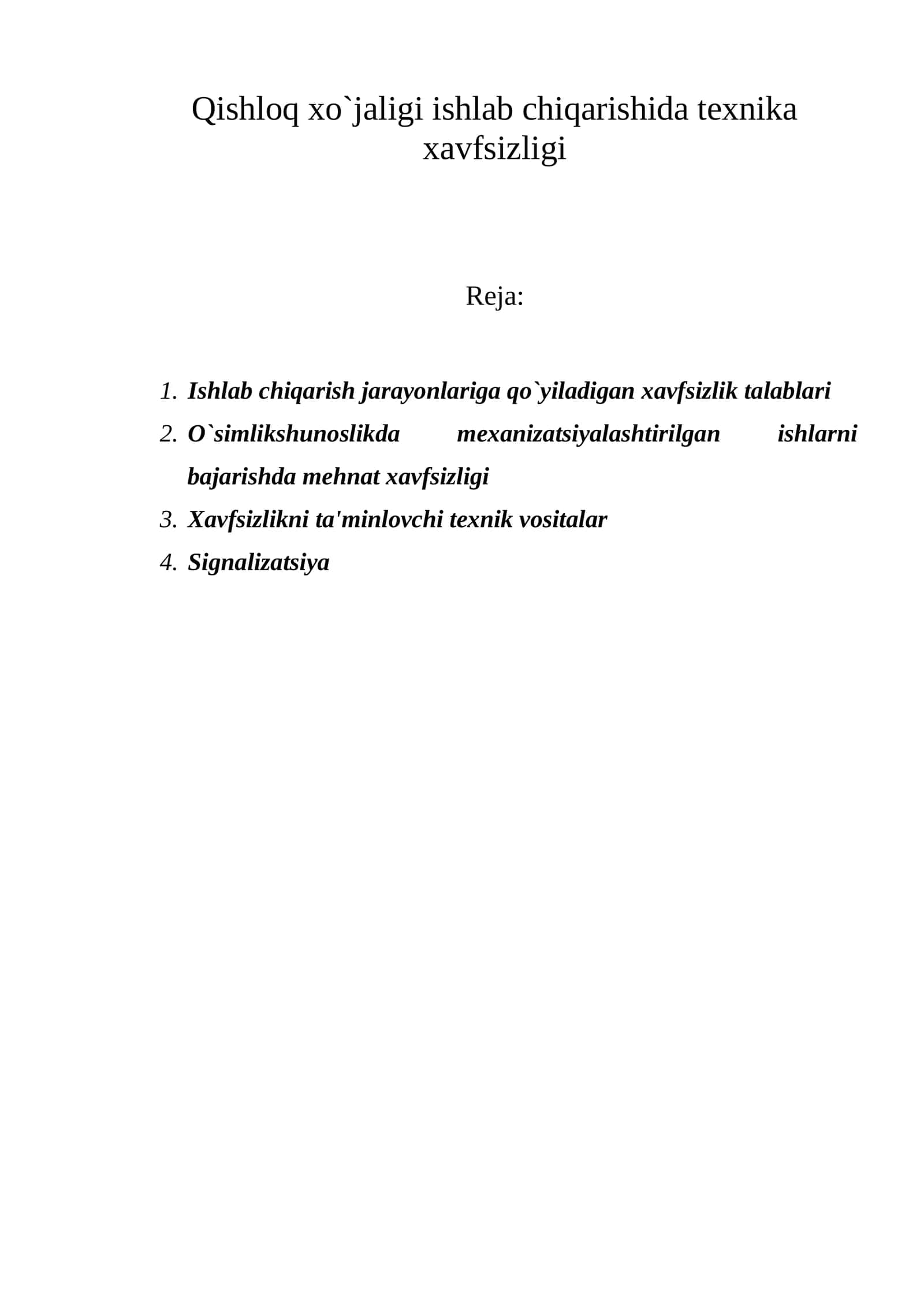 Qishloq xo`jaligi ishlab chiqarishida tеxnika xavfsizligi